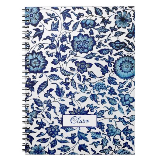 Personalisiert Exotic Chic Blue & White Floral Notizblock (Vorderseite)