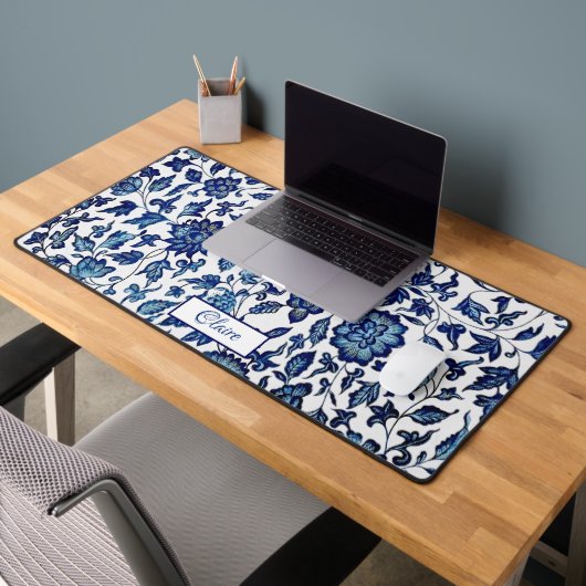 Personalisiert Exotic Chic Blue & White Floral Schreibtischunterlage (Büro 2)