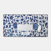 Personalisiert Exotic Chic Blue & White Floral Schreibtischunterlage (Tastatur & Maus)