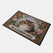 Personalisiert Exotic shorthair Cat Floral Willkom Fußmatte (Schrägansicht)