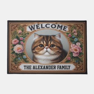 Personalisiert Exotic shorthair Cat Floral Willkom Fußmatte