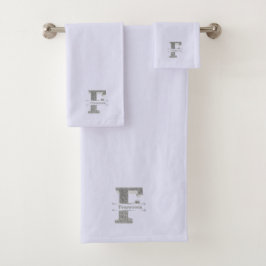 Personalisiert F Initial Silver Monogram Ihr Name Badhandtuch Set