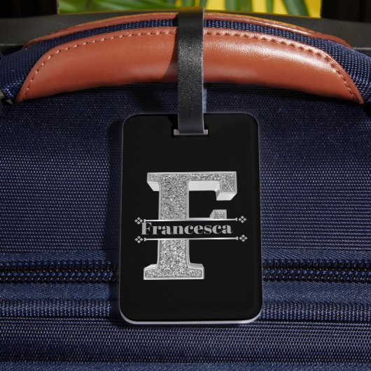 Personalisiert F Initial Silver Monogram Ihr Name Gepäckanhänger (Rückseite Insitu 4)