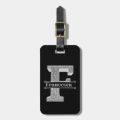 Personalisiert F Initial Silver Monogram Ihr Name Gepäckanhänger (Vorderseite vertikal)