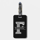 Personalisiert F Initial Silver Monogram Ihr Name Gepäckanhänger (Rückseite vertikal)