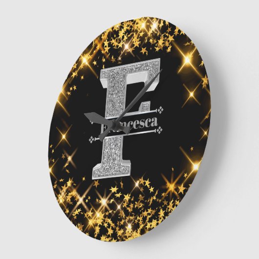 Personalisiert F Initial Silver Monogram Ihr Name Große Wanduhr (Winkel)