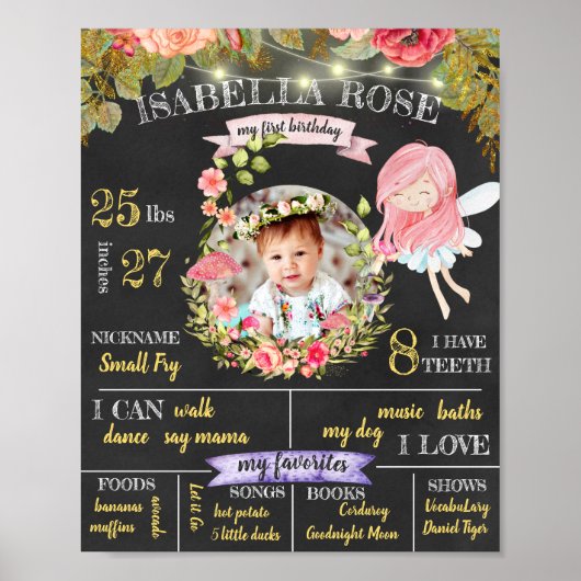 Personalisiert Fairy First Birthday Poster (Vorne)