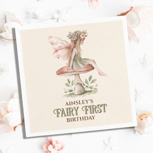 Personalisiert Fairy First Pink 1. Geburtstag Part Serviette