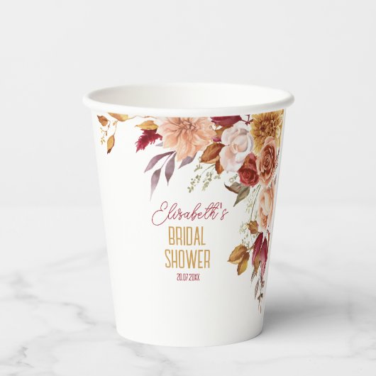 Personalisiert Fall Boho Floral Brautparty Pappbecher (Rückseite)