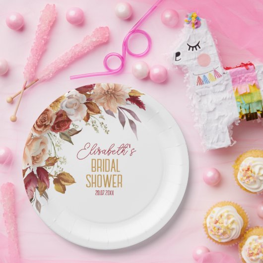 Personalisiert Fall Boho Floral Brautparty Pappteller (Party)