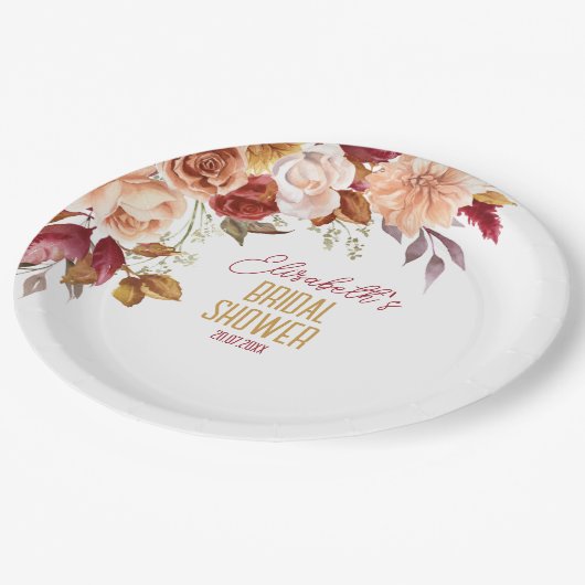 Personalisiert Fall Boho Floral Brautparty Pappteller (Schrägansicht)