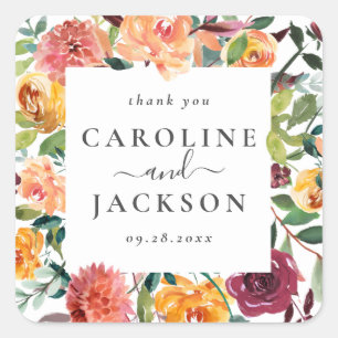 Personalisiert Fall Floral Vielen Dank Quadratischer Aufkleber