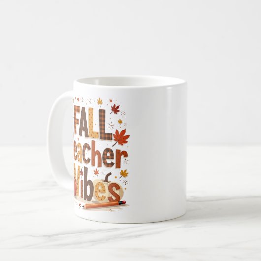 Personalisiert Fall Teacher Vibes Kaffeetasse (Vorderseite Links)