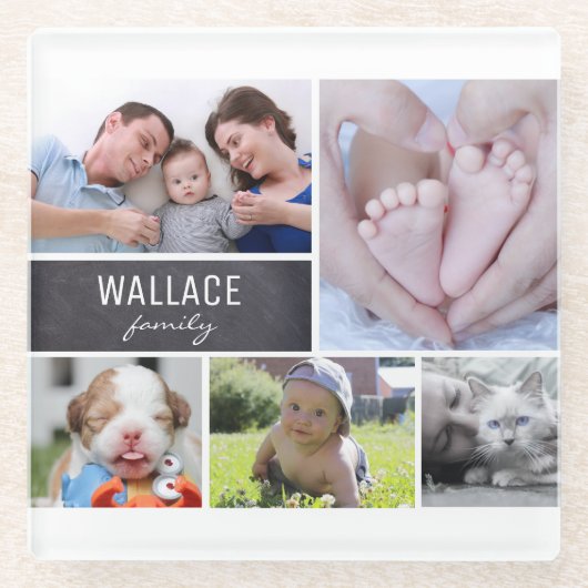 Personalisiert, Familie, Collage of Fotos Glasuntersetzer (Vorderseite)