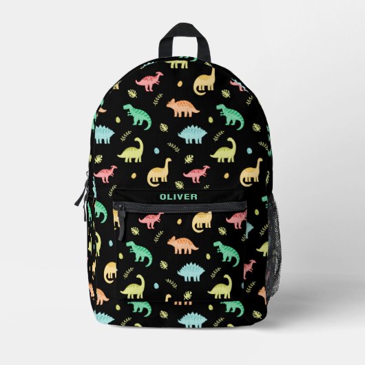 Personalisiert farbenfroher Dinosaurier Dino Patte Bedruckter Rucksack (Vorderseite)
