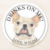Personalisiert Fauna Cream Frenchie French Bulldog Runder Pappuntersetzer (Vorderseite)