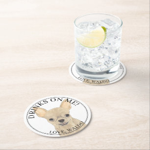 Personalisiert Fawn Long Hairs Chihuahua Wedding Runder Pappuntersetzer