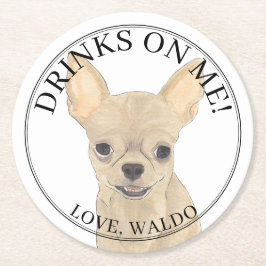 Personalisiert Fawn Long Hairs Chihuahua Wedding Runder Pappuntersetzer