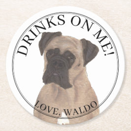 Personalisiert Fawn Masked Boxer Dog Wedding Runder Pappuntersetzer