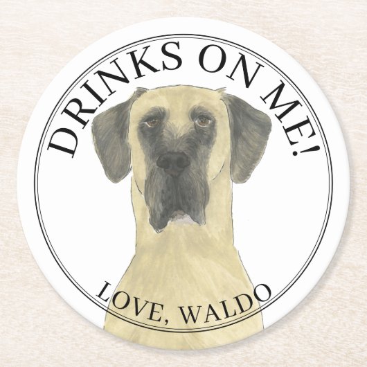 Personalisiert Fawn Masked Great Dane Hochzeit Runder Pappuntersetzer (Vorderseite)