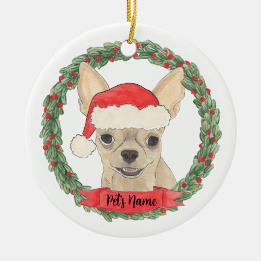 Personalisiert Fawn Tan Cream Chihuahua Keramik Ornament (Vorne)