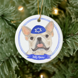 Personalisiert Fawn Tan Frenchie Dog Hanukkah Keramik Ornament
