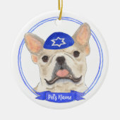 Personalisiert Fawn Tan Frenchie Dog Hanukkah Keramik Ornament (Vorne)