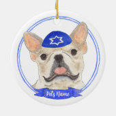 Personalisiert Fawn Tan Frenchie Dog Hanukkah Keramik Ornament (Hinten)