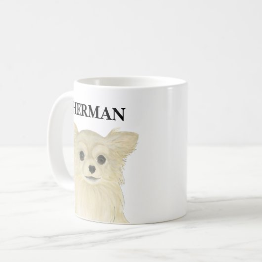 Personalisiert Fawn Tan Long Hairs Chihuahua Kaffeetasse (Vorderseite Links)