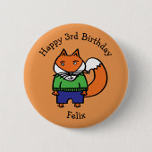 Personalisiert Felix der Fox Happy Birthday Button (Vorderseite)