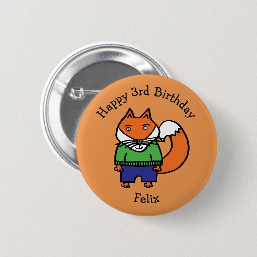 Personalisiert Felix der Fox Happy Birthday Button (Vorne & Hinten)