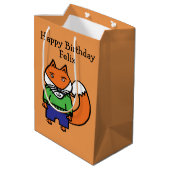 Personalisiert Felix der Fox Happy Birthday Mittlere Geschenktüte (Rückseite Schrägansicht)