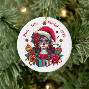 Personalisiert Feliz Navidad De Los Muertos Keramik Ornament