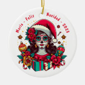 Personalisiert Feliz Navidad De Los Muertos Keramik Ornament (Vorne)