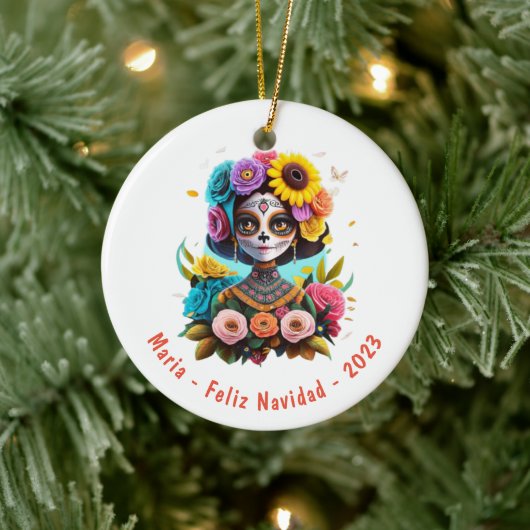 Personalisiert Feliz Navidad De Los Muertos Keramik Ornament (Baum)
