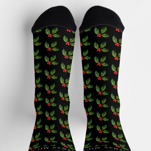 Personalisiert Festivals Holly Berry Black Holiday Socken (Oben)