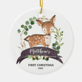 Personalisiert First Christmas Baby BoyWoodland Keramik Ornament (Vorne)