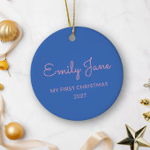Personalisiert First Christmas Baby Foto Name Blue Keramik Ornament
