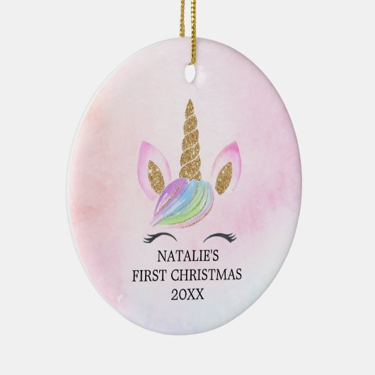 Personalisiert First Christmas Girl Unicorn Glitze Keramik Ornament (Rechts)