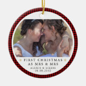 Personalisiert First Christmas Mrs. & Mrs. Foto Keramik Ornament (Vorne)