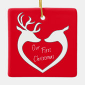 Personalisiert First Christmas Rentier Couple Red Keramikornament (Vorderseite)
