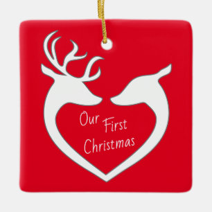 Personalisiert First Christmas Rentier Couple Red Keramikornament