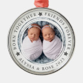 Personalisiert First Christmas Twins Foto Ornament Aus Metall (Vorne)