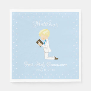Personalisiert First Communion Blonde Boy Serviette