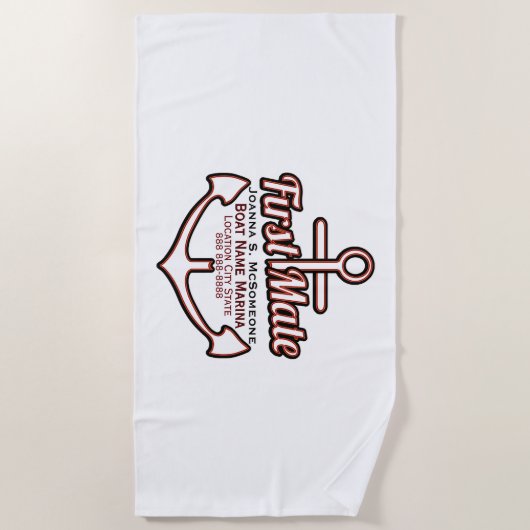 Personalisiert First Mate Anchor Nautical Strandtuch (Vorderseite)
