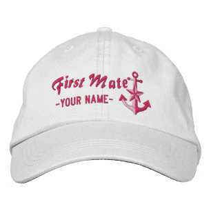 Personalisiert First Mate Nautical Anchor Fuchsia Bestickte Baseballkappe