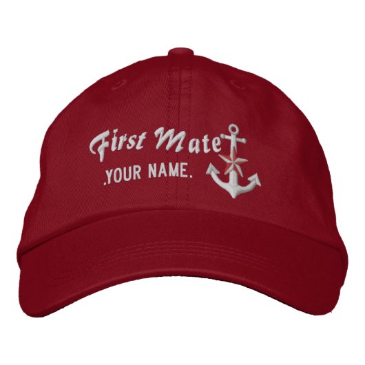 Personalisiert First Mate Nautical Anchor White Bestickte Baseballkappe (Vorderseite)