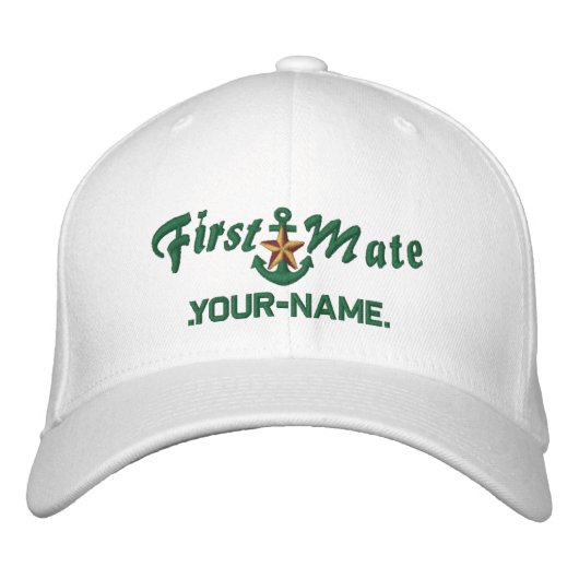 Personalisiert First Mate Star Anchor Green Bestickte Kappe (Vorderseite)