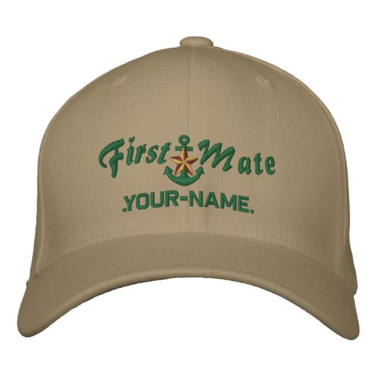 Personalisiert First Mate Star Anchor Green Bestickte Kappe (Vorderseite)