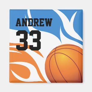 Personalisiert Flaming Basketball Blau und Orange Magnet